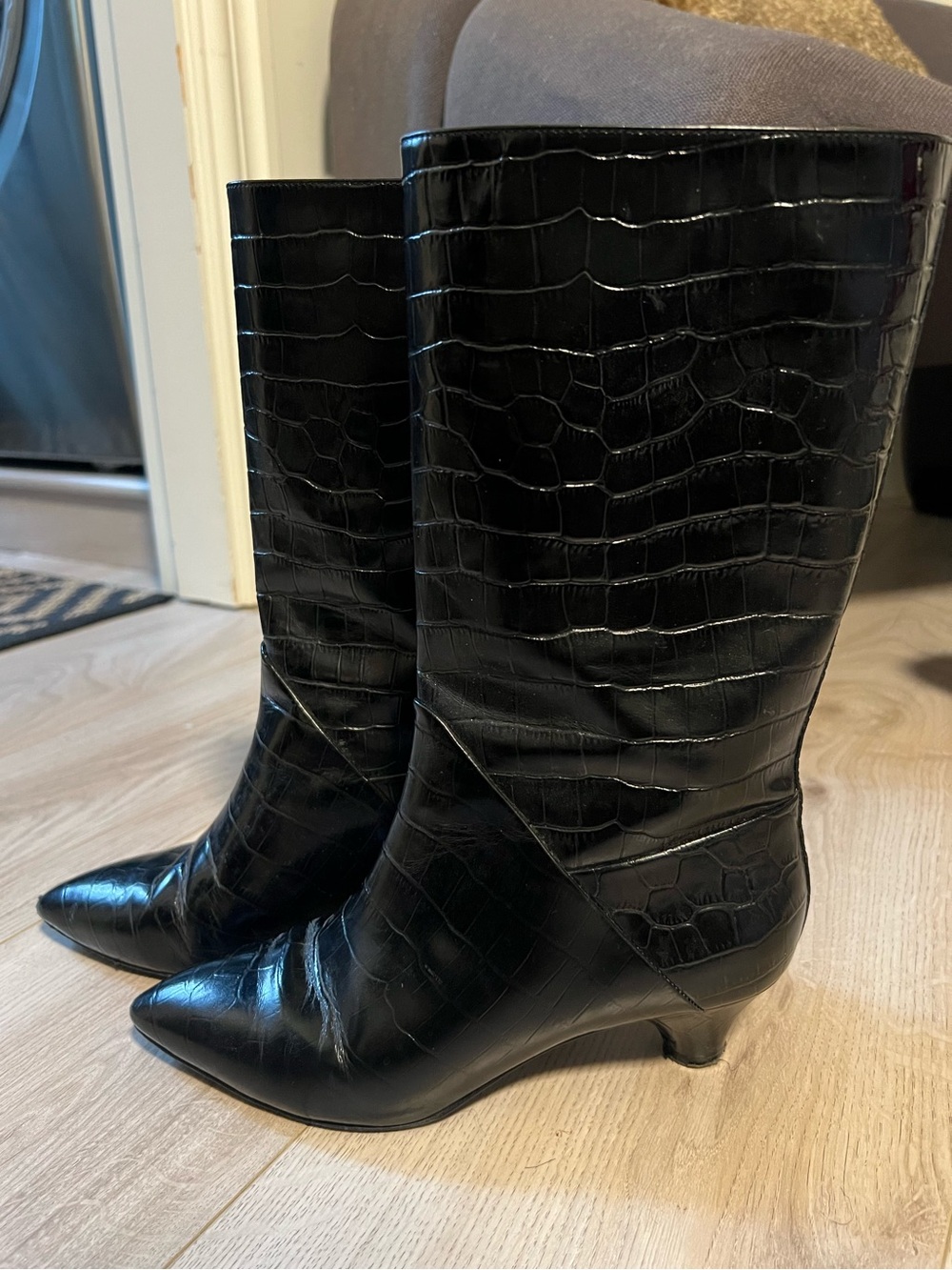 Marni Croc Embossed Mid Calf Boots